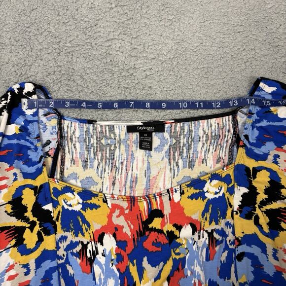 Style&co. Poncho Style Kaftan Blouse Womens Plus 1X Multicolor Geo Print Batwing - Picture 9 of 11